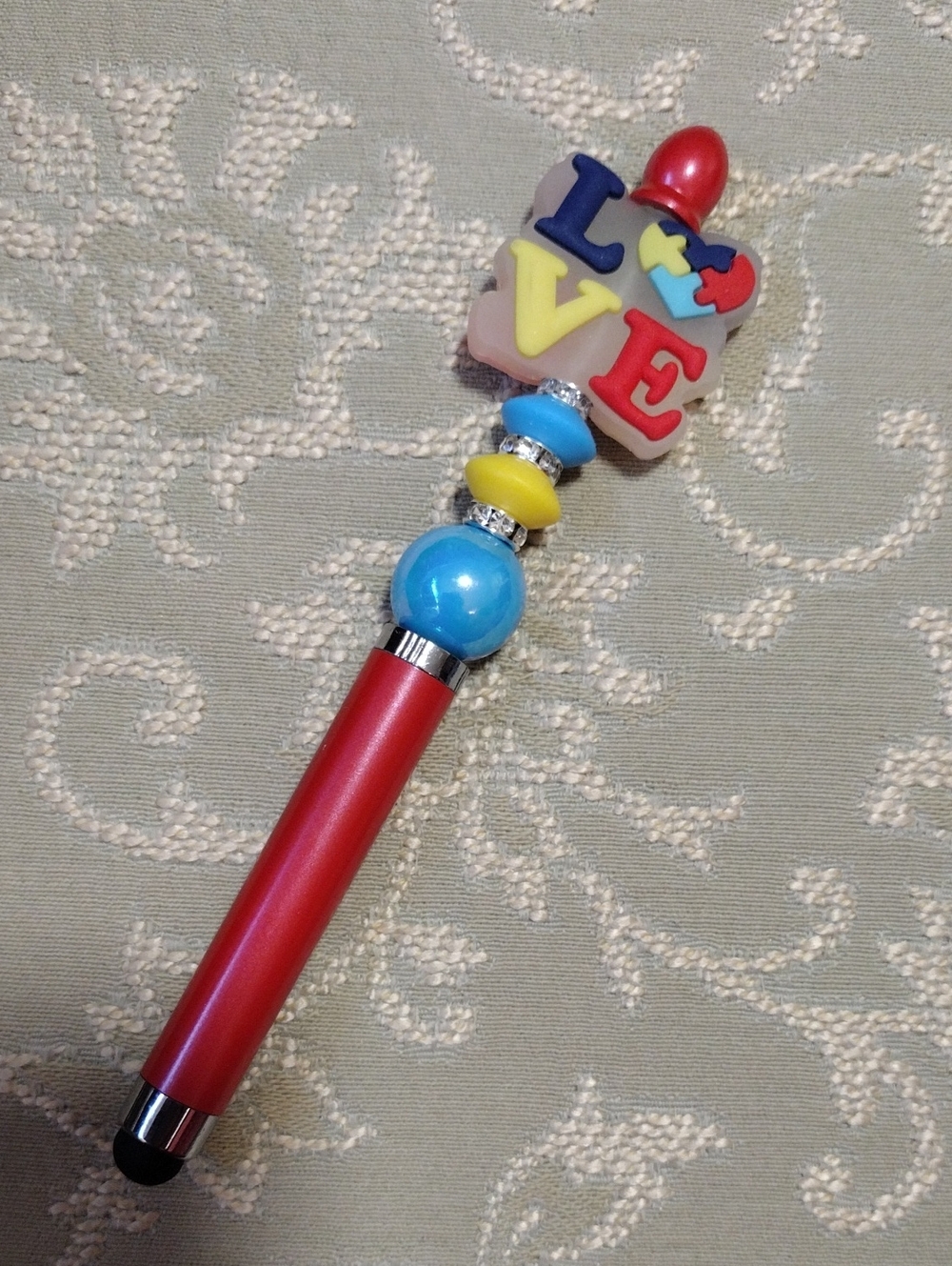 Love Bead Red Stylus Pen with Blue and Yellow Accents